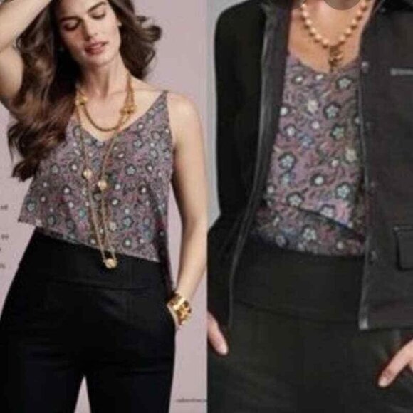 Cabi 3453 Spring Floral Scrollwork S Cami Blouse Top Purple Adjustable Straps - Picture 9 of 9